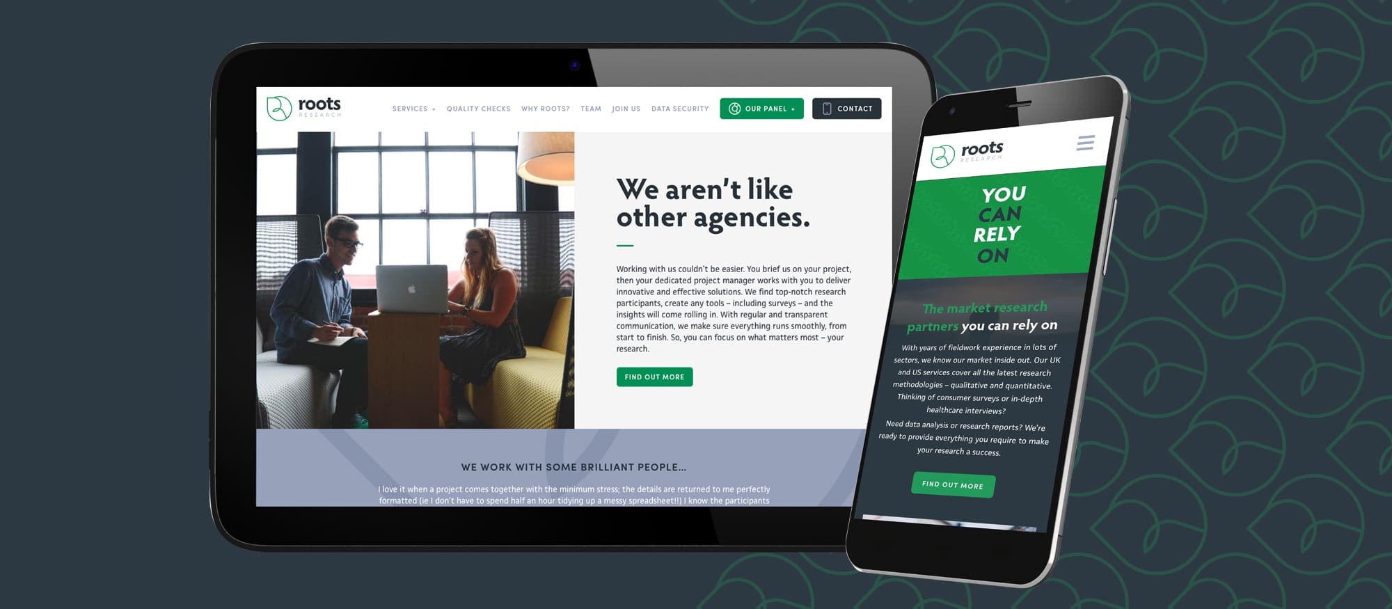 roots reserach website on tablet and mobile