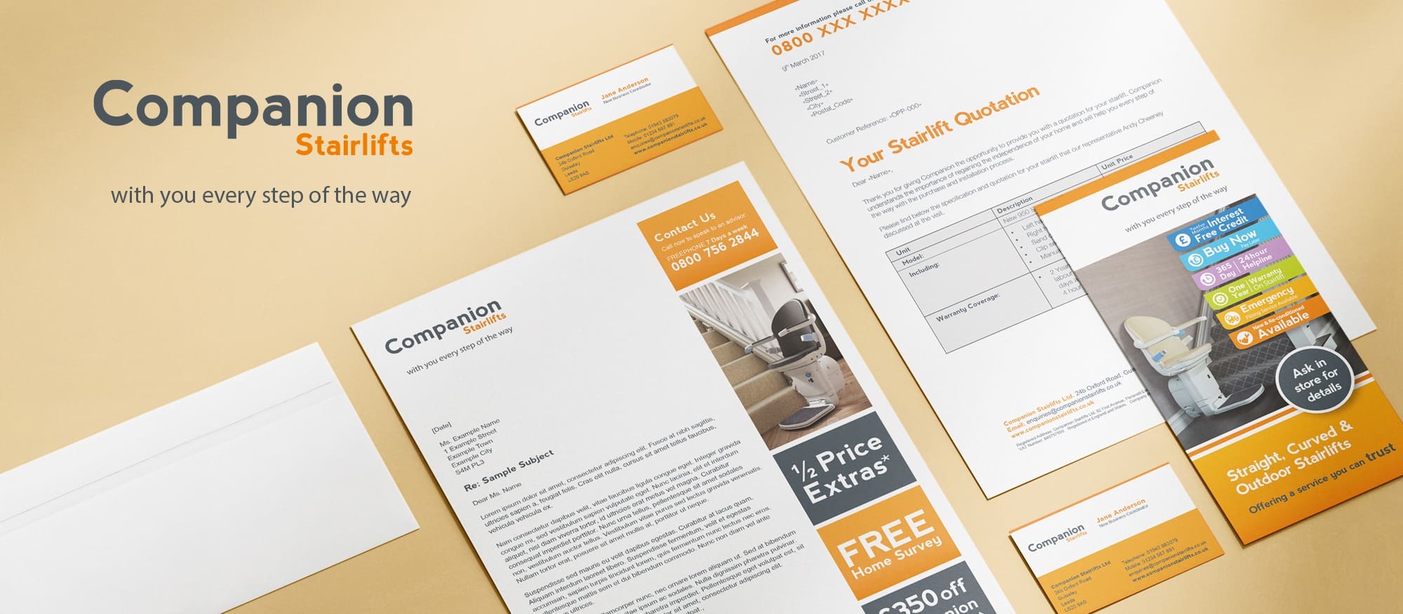 Rebrand and logo design for Companion Stairlifts - picture of logo and branded literature