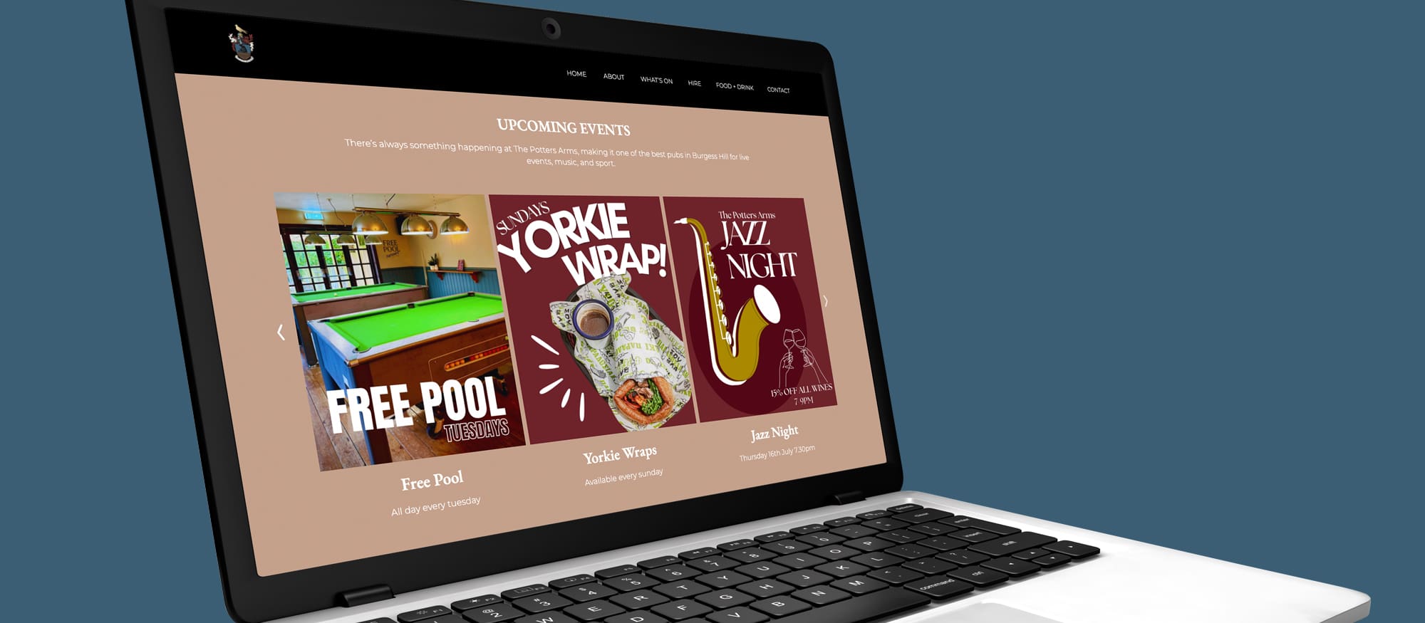 Sussex pub website design and build - The Potters Arms in Burgess Hill