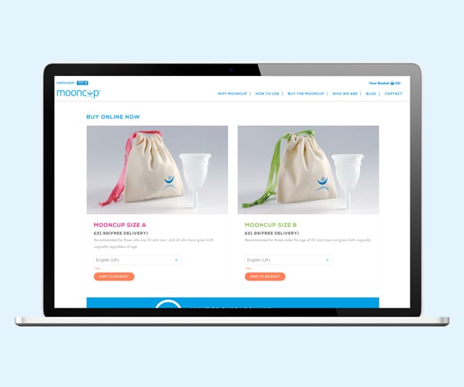 mooncup website - shop page