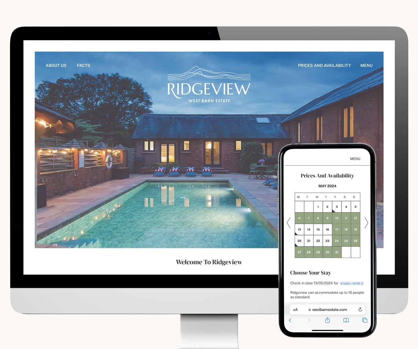 ridgeview at west barn website and booking system